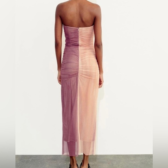 ZARA Sleeveless Split Tone Tie Dye Pink Coral Tulle Dress NWT Size Large - Picture 5 of 16